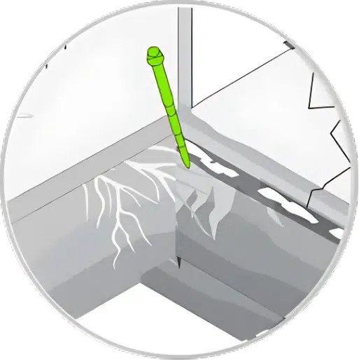 Illustration of resin injection beneath a concrete foundation