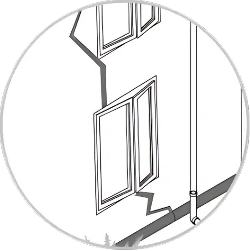Illustration of wall cracks around windows caused by possible structural movement