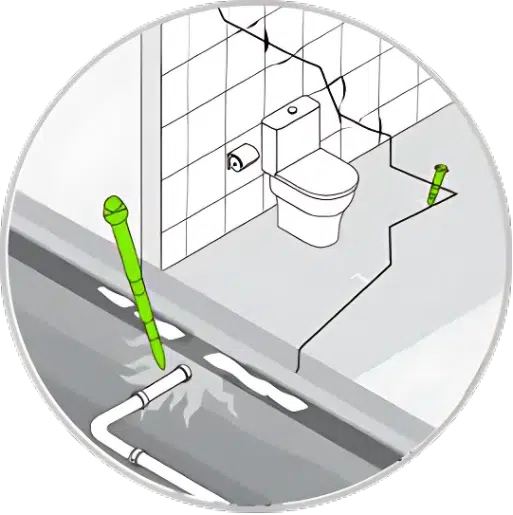 Illustration of water ingress beneath a building foundation