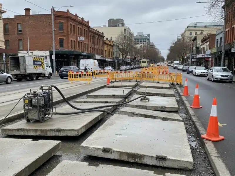 Concrete slab jacking on a council road in Melbourne Victoria