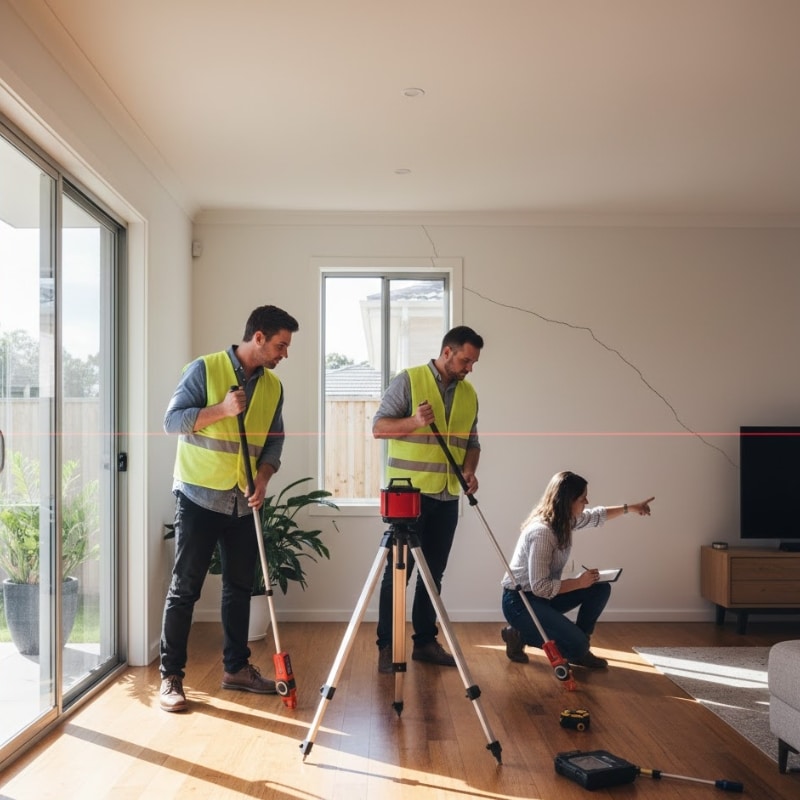 Laser levelling used to diagnose an unlevel building in Australia.