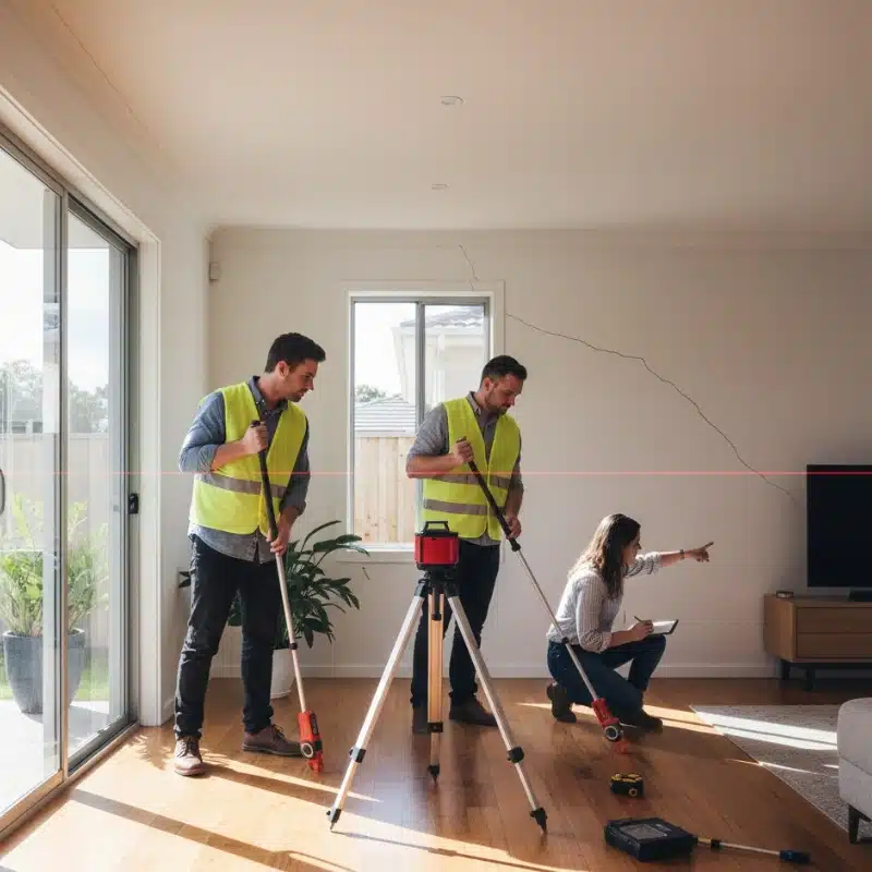Laser levelling used to diagnose an unlevel building in Australia.