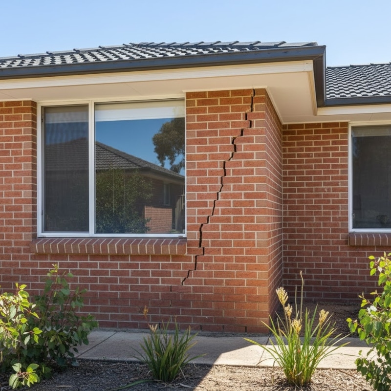 Diagonal structural cracks in an Australian home caused by foundation movement.