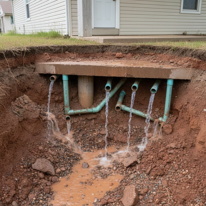 Underground water leak causing soil erosion and foundation movement beneath an Australian home