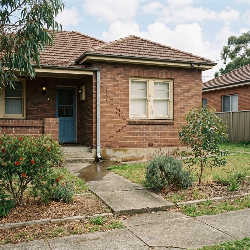 When does a house need underpinning showing brick home with stair-step wall cracks and foundation movement signs.