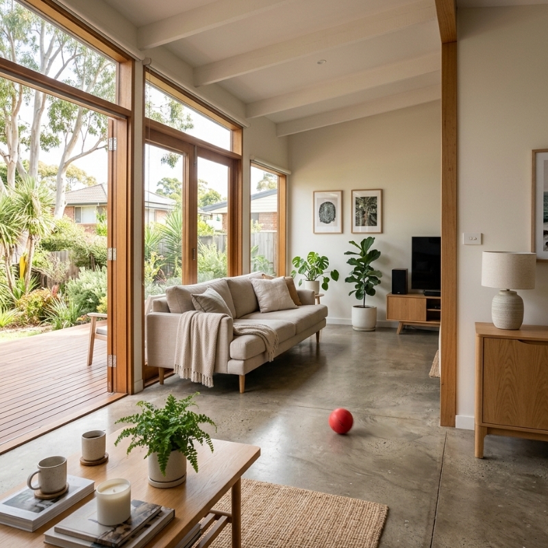 Uneven timber floor in an Australian home showing a slight slope, a common sign of floor movement.